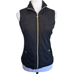 Marc New York Andrew Marc Black Quilted Puffer Vest Gold Zipper‎ Ribbed Sides PS